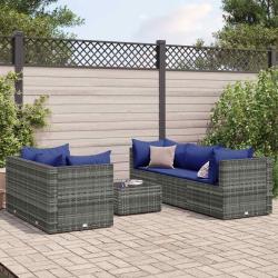 Salon de jardin 6 pcs avec coussins Gris R&eacute;sine tress&eacute;e