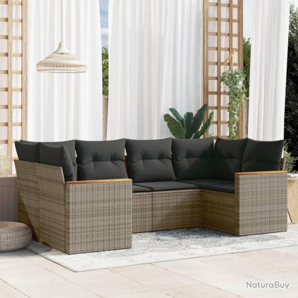 Salon de jardin 6 pcs avec coussins gris r�sine tress�e
