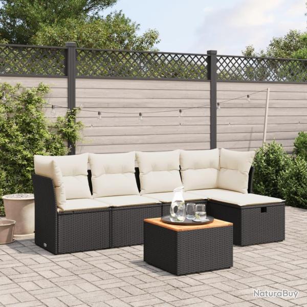 Salon de jardin 6 pcs avec coussins noir r�sine tress�e