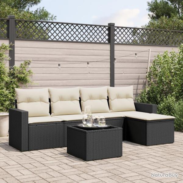 Salon de jardin 6 pcs avec coussins noir r�sine tress�e