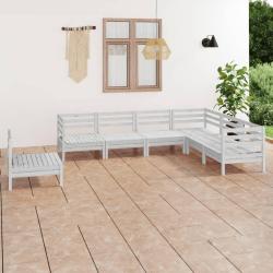 Salon de jardin 7 pcs Bois de pin massif Blanc alsavelo