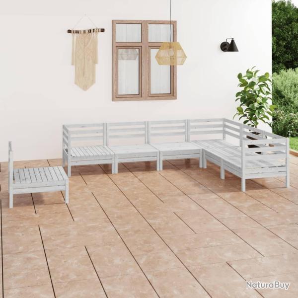 Salon de jardin 7 pcs Bois de pin massif Blanc