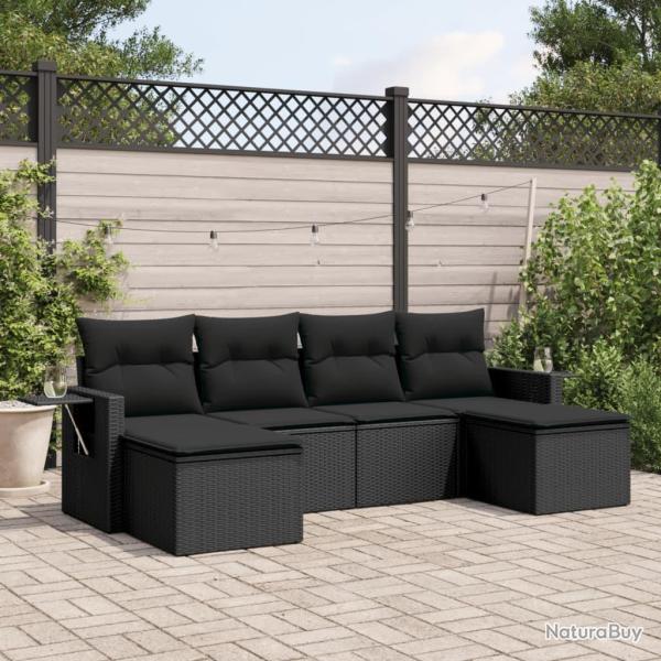 Salon de jardin 6 pcs avec coussins noir r�sine tress�e