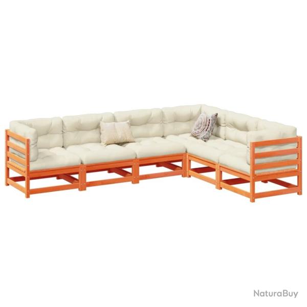 Salon de jardin 6 pcs cire marron bois de pin massif alsavelo