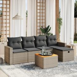 Salon de jardin 6 pcs avec coussins gris r&eacute;sine tress&eacute;e