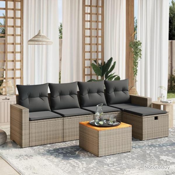 Salon de jardin 6 pcs avec coussins gris r�sine tress�e alsavelo