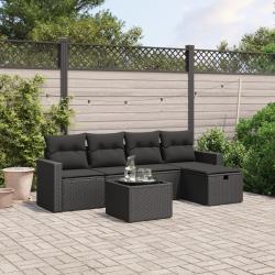 Salon de jardin 6 pcs avec coussins noir r&eacute;sine tress&eacute;e