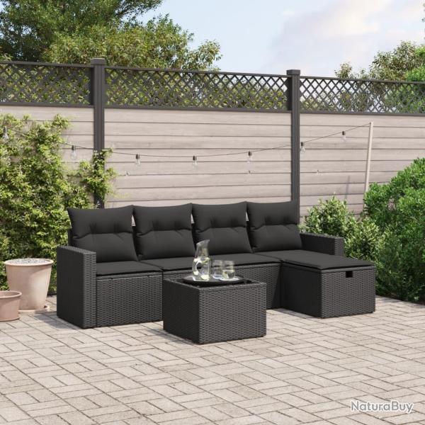 Salon de jardin 6 pcs avec coussins noir r�sine tress�e