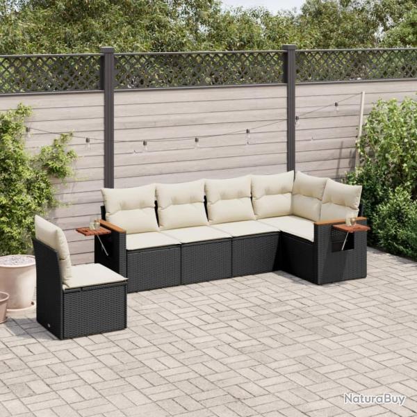 Salon de jardin 6 pcs avec coussins noir r�sine tress�e