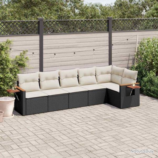 Salon de jardin 6 pcs avec coussins noir r�sine tress�e
