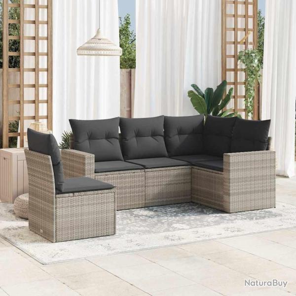 Salon de jardin 5 pcs avec coussins gris clair r�sine tress�e