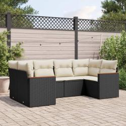 Salon de jardin 6 pcs avec coussins noir r&eacute;sine tress&eacute;e