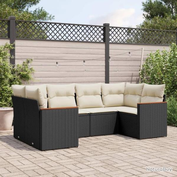 Salon de jardin 6 pcs avec coussins noir r�sine tress�e alsavelo