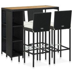 bar de jardin 5 pcs et coussins R&eacute;sine tress&eacute;e Noir