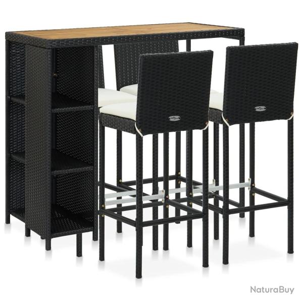 bar de jardin 5 pcs et coussins R�sine tress�e Noir