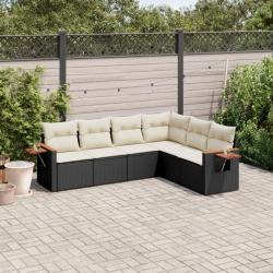 Salon de jardin 6 pcs avec coussins noir r&eacute;sine tress&eacute;e
