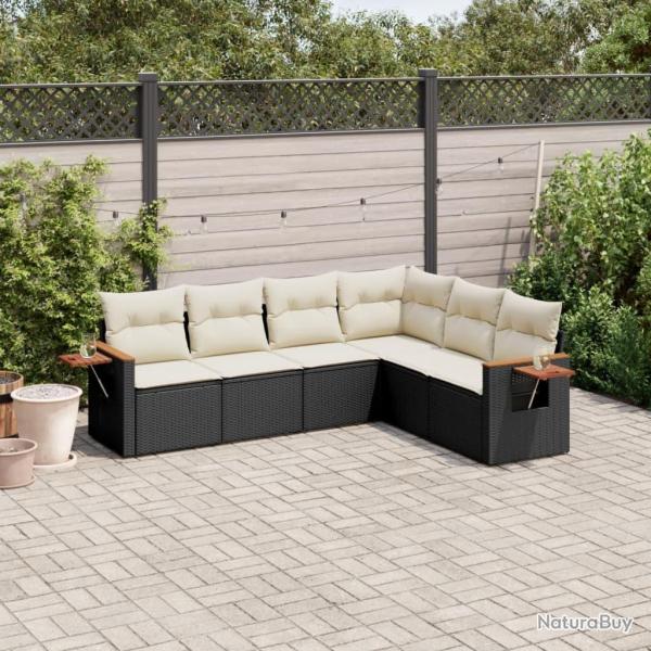 Salon de jardin 6 pcs avec coussins noir r�sine tress�e alsavelo