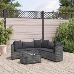 Salon de jardin 6 pcs avec coussins gris r&eacute;sine tress&eacute;e