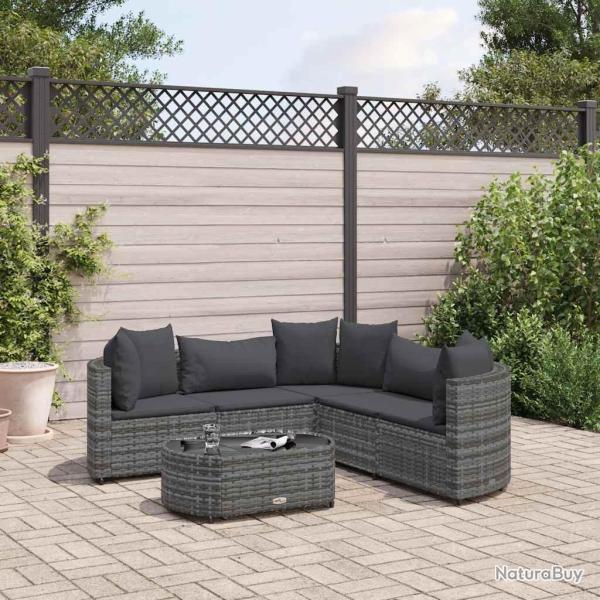 Salon de jardin 6 pcs avec coussins gris r�sine tress�e