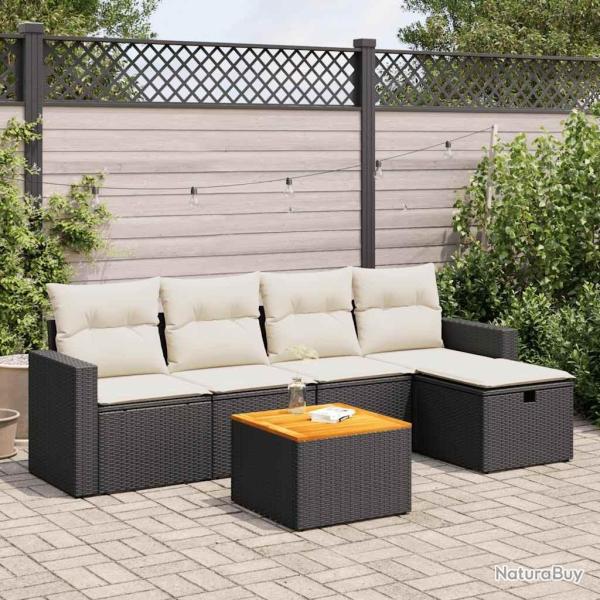 Salon de jardin 6 pcs avec coussins noir r�sine tress�e alsavelo