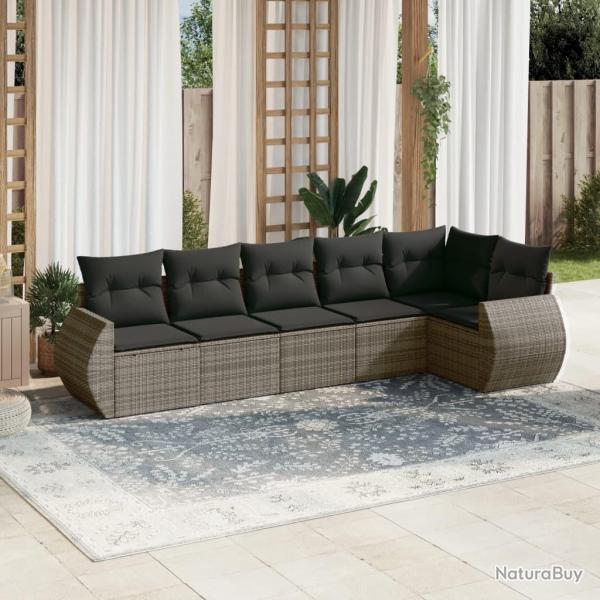 Salon de jardin 6 pcs avec coussins gris r�sine tress�e alsavelo