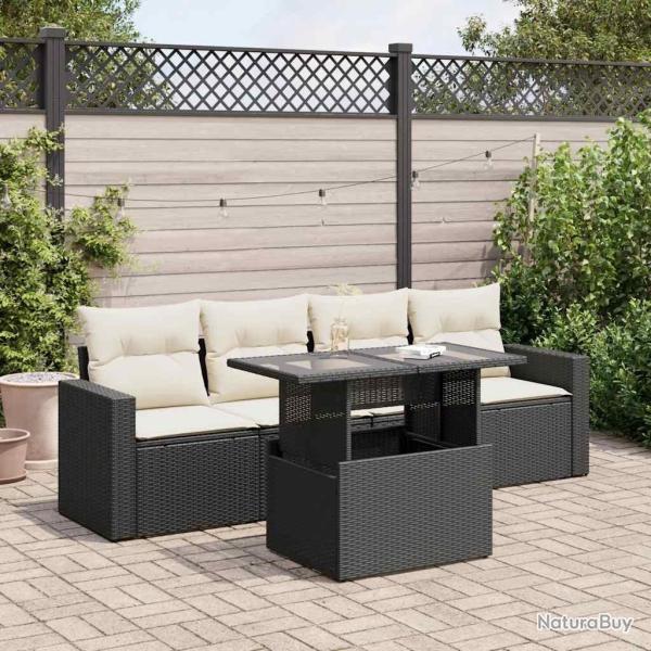 Salon de jardin 5 pcs avec coussins noir r�sine tress�e