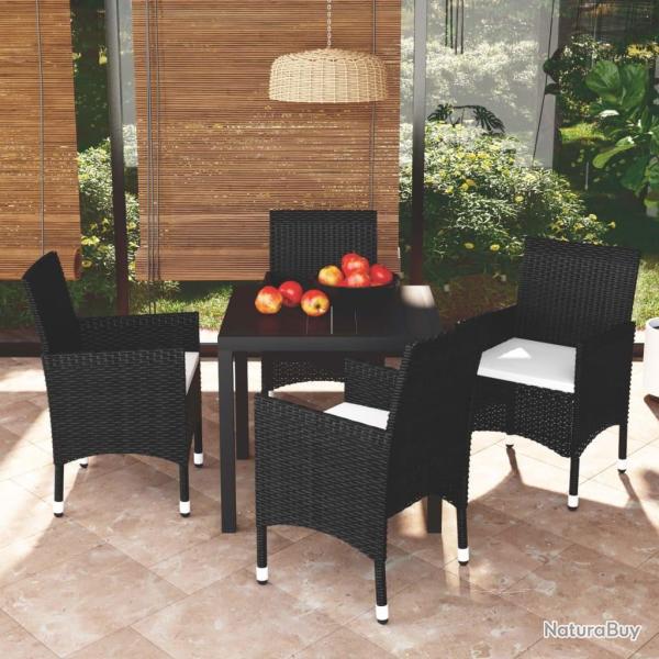 Ensemble � d�ner de jardin avec coussins 5 pcs poly rotin noir