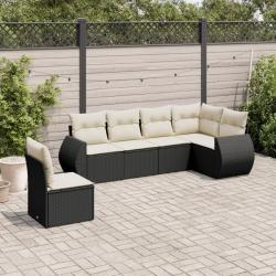 Salon de jardin 6 pcs avec coussins noir r&eacute;sine tress&eacute;e
