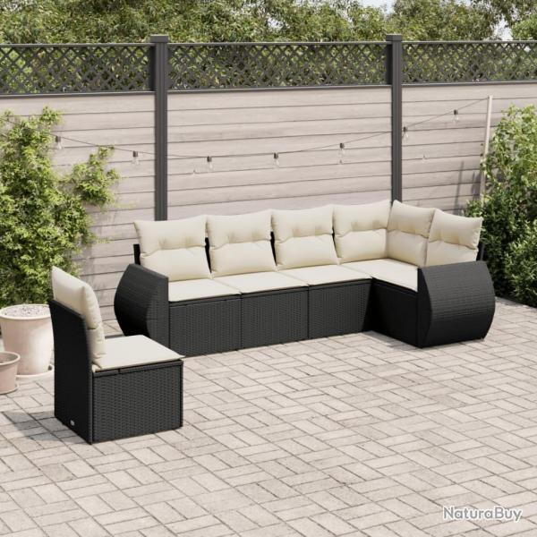 Salon de jardin 6 pcs avec coussins noir r�sine tress�e