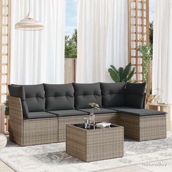 Salon de jardin 6 pcs avec coussins gris r�sine tress�e