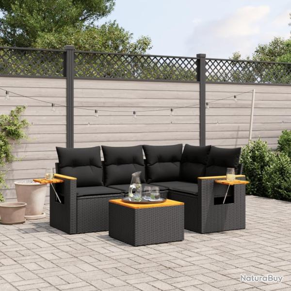 Salon de jardin 5 pcs avec coussins noir r�sine tress�e