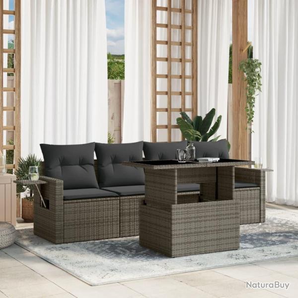 Salon de jardin 5 pcs avec coussins gris r�sine tress�e