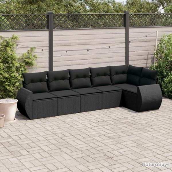 Salon de jardin 6 pcs avec coussins noir r�sine tress�e alsavelo
