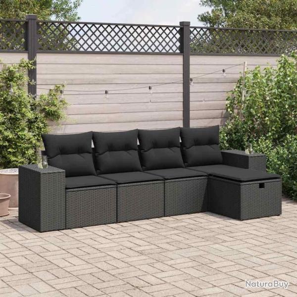 Salon de jardin 5 pcs avec coussins noir r�sine tress�e