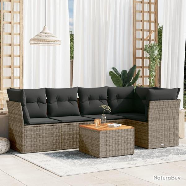 Salon de jardin 6 pcs avec coussins gris r�sine tress�e