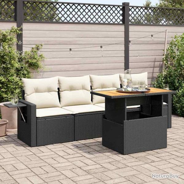 Salon de jardin 5 pcs avec coussins noir r�sine tress�e