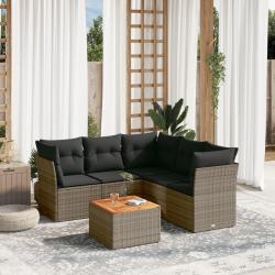 Salon de jardin 6 pcs avec coussins gris r&eacute;sine tress&eacute;e