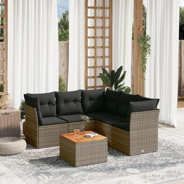 Salon de jardin 6 pcs avec coussins gris r�sine tress�e