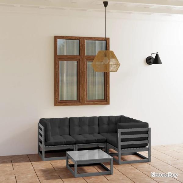 Salon de jardin 5 pcs avec coussins Bois de pin massif alsavelo