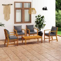 Salon de jardin 5 pcs avec coussin Bois d'acacia solide