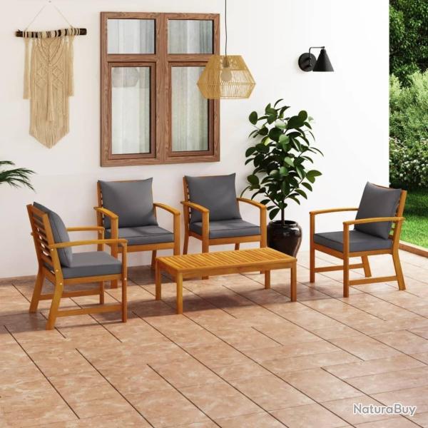 Salon de jardin 5 pcs avec coussin Bois d'acacia solide alsavelo