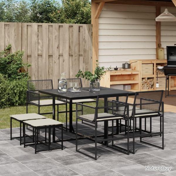 Ensemble � manger de jardin 9pcs coussins noir r�sine tress�e