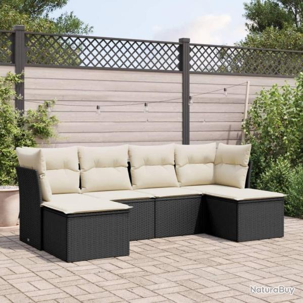 Salon de jardin 6 pcs avec coussins noir r�sine tress�e alsavelo