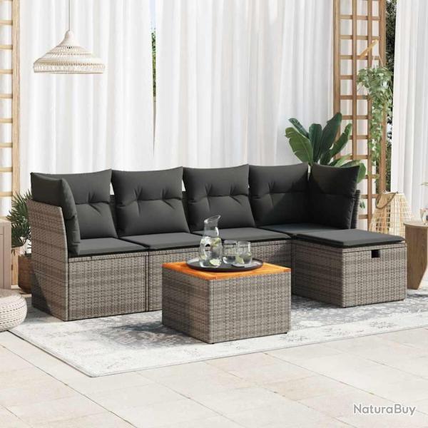 Salon de jardin 6 pcs avec coussins gris r�sine tress�e alsavelo