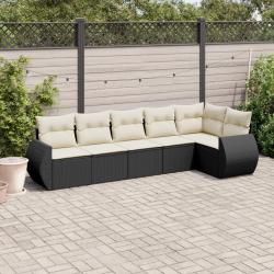 Salon de jardin 6 pcs avec coussins noir r&eacute;sine tress&eacute;e alsavelo