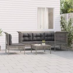 Salon de jardin 6 pcs avec coussins Gris R&eacute;sine tress&eacute;e alsavelo
