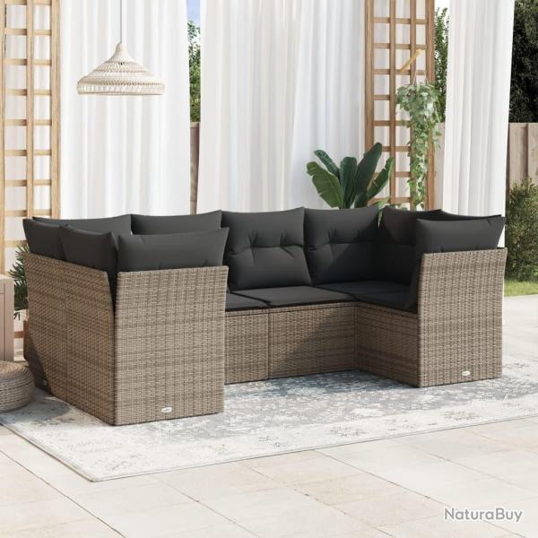 Salon de jardin 6 pcs avec coussins gris r�sine tress�e alsavelo