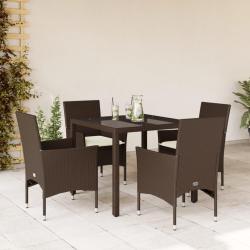 Ensemble &agrave; manger de jardin et coussins 5pcs marron rotin verre alsavelo