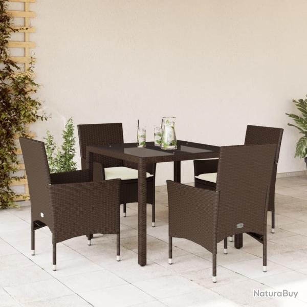Ensemble � manger de jardin et coussins 5pcs marron rotin verre