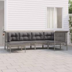 Salon de jardin 6 pcs avec coussins Gris R&eacute;sine tress&eacute;e